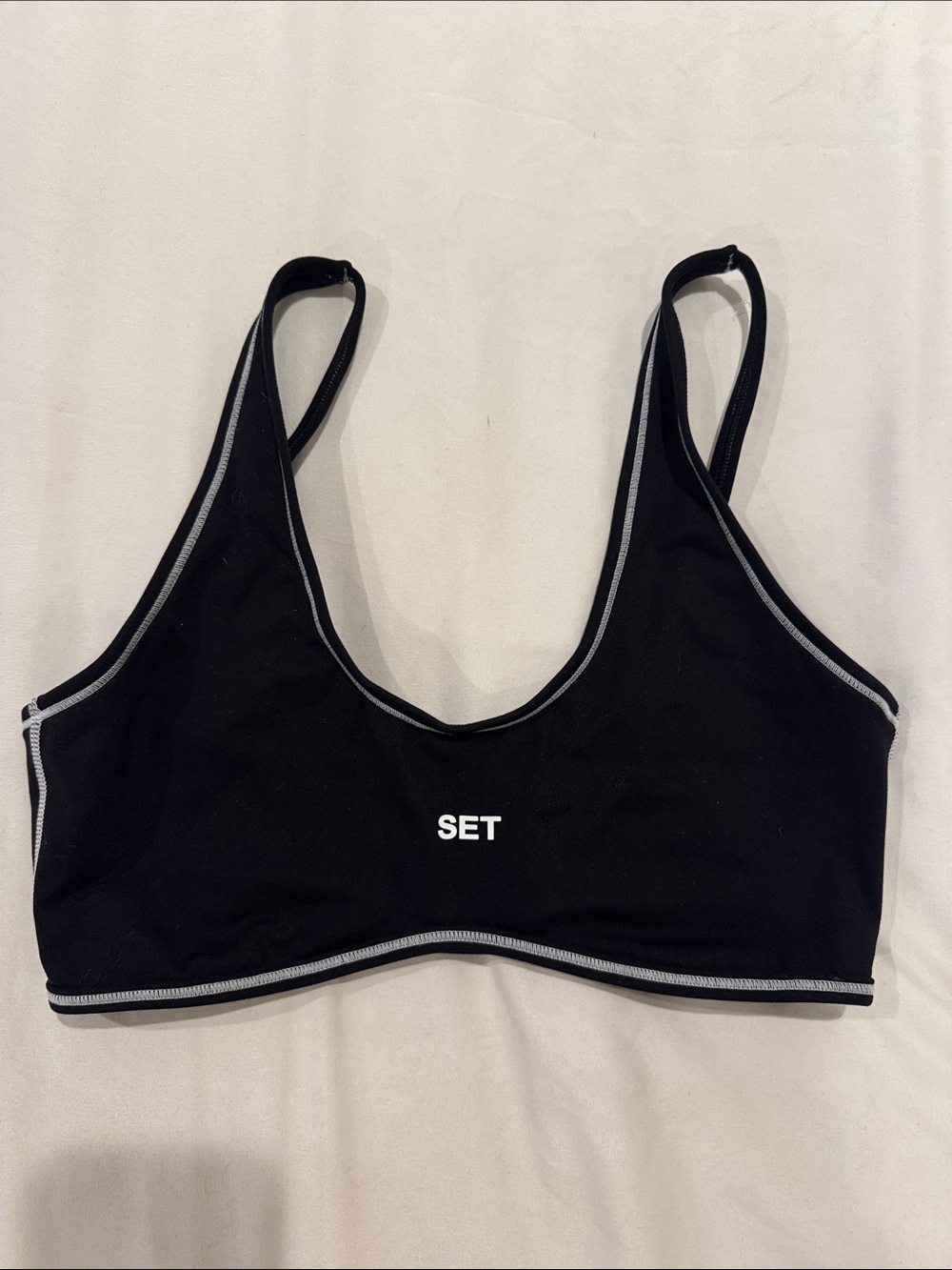 SET Active Spottbody Black Scoop-Neck Sports Bra with white trim